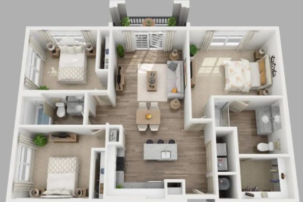 Bedroom plans floor 3d three architecture jeremy gamelin visualizer