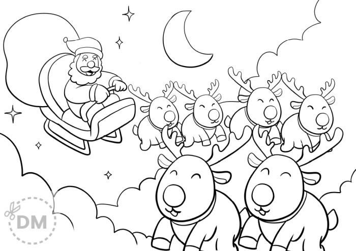 Santa claus and reindeer coloring pages