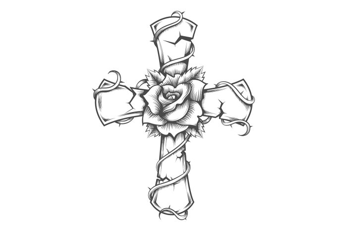 Tattoo coloring pages rose and cross