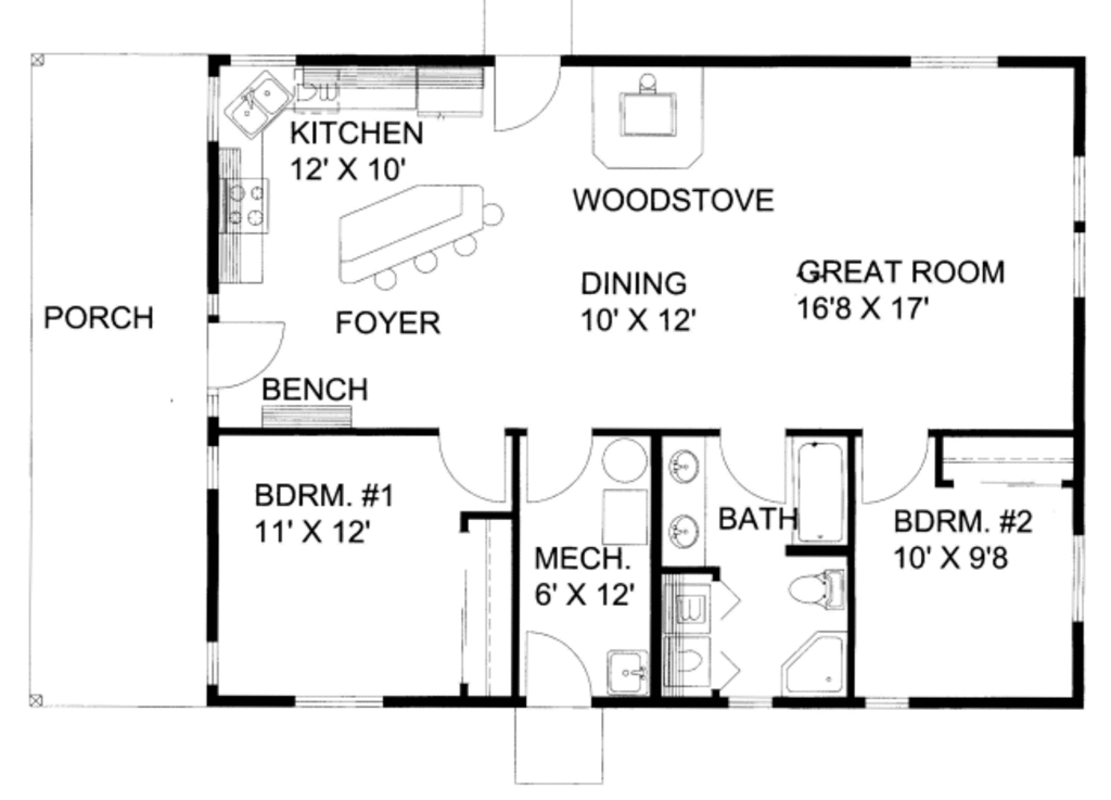 1200 sqft 2 bedroom house design