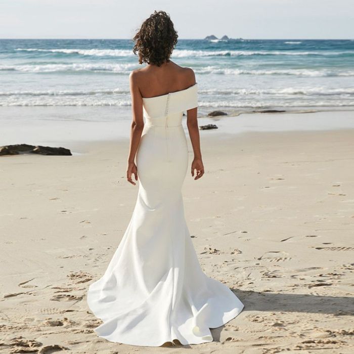 Satin beach wedding dresses