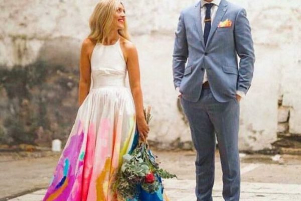 Plus size rainbow wedding dress