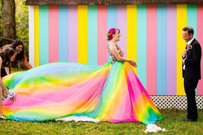 Plus size rainbow wedding dress