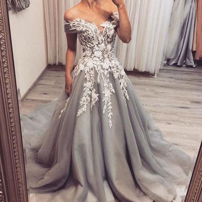 Gown silver gowns bridal dress color mehndi grey indian lehenga party shoulder panachehautecouture saved dresses designers wear fashion